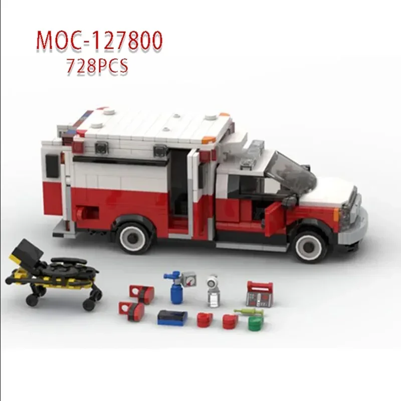 

New MOC-127800 Ambulance 728 Pieces Self-locking Building Block Model Building Puzzle Birthday Christmas Toy Gift Ornaments