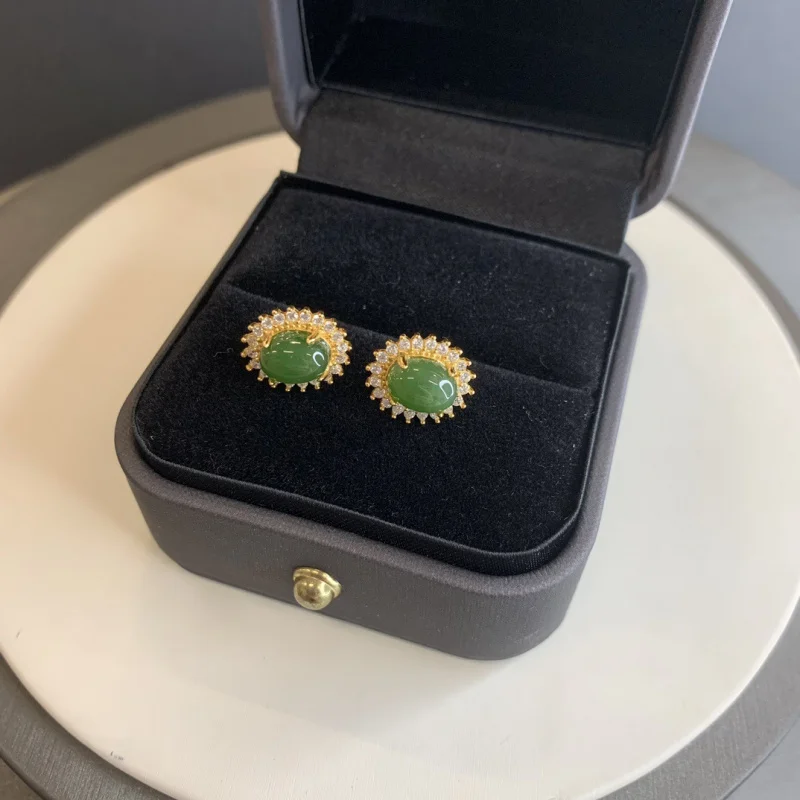 

Женские серьги из серебра 925 пробы с инкрустацией Hetian и би-jadeтом