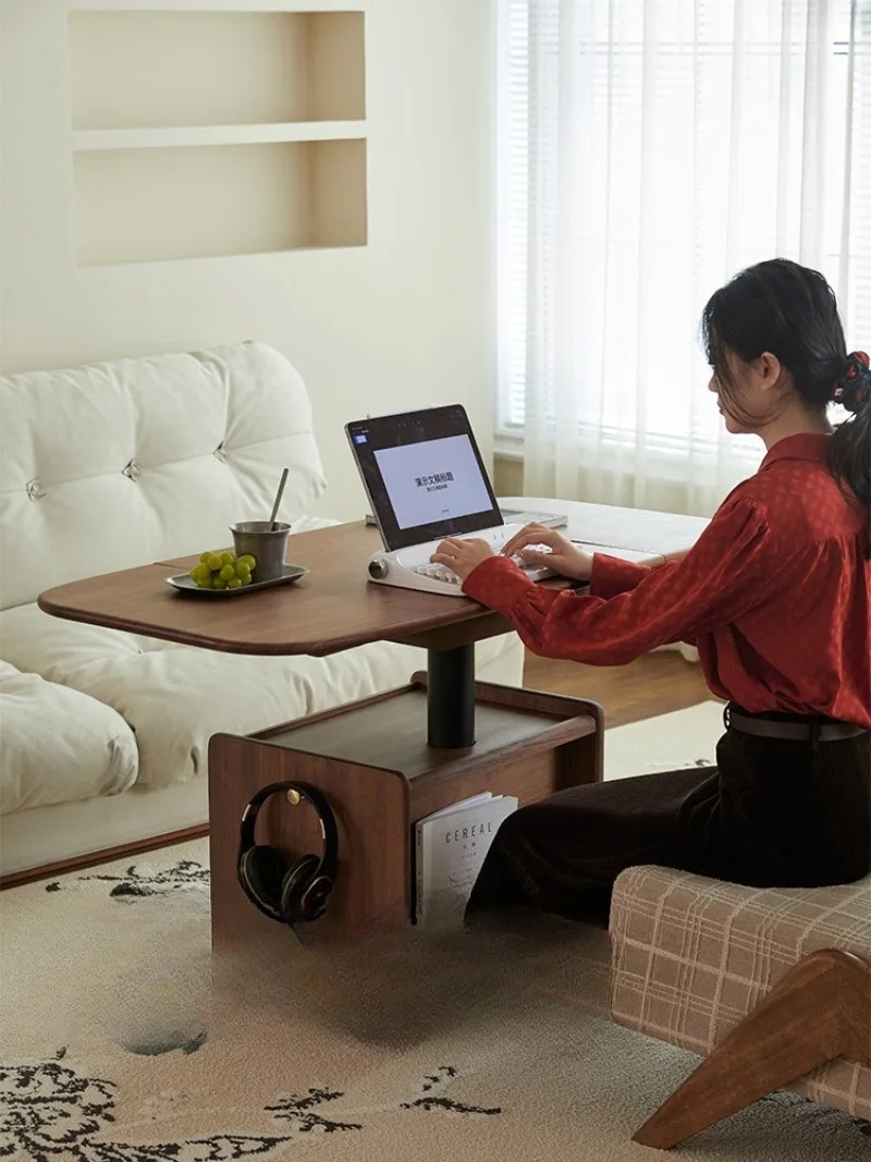 Nordic solid wood lifting coffee table living room small apartment mobile folding tea table black walnut dining table