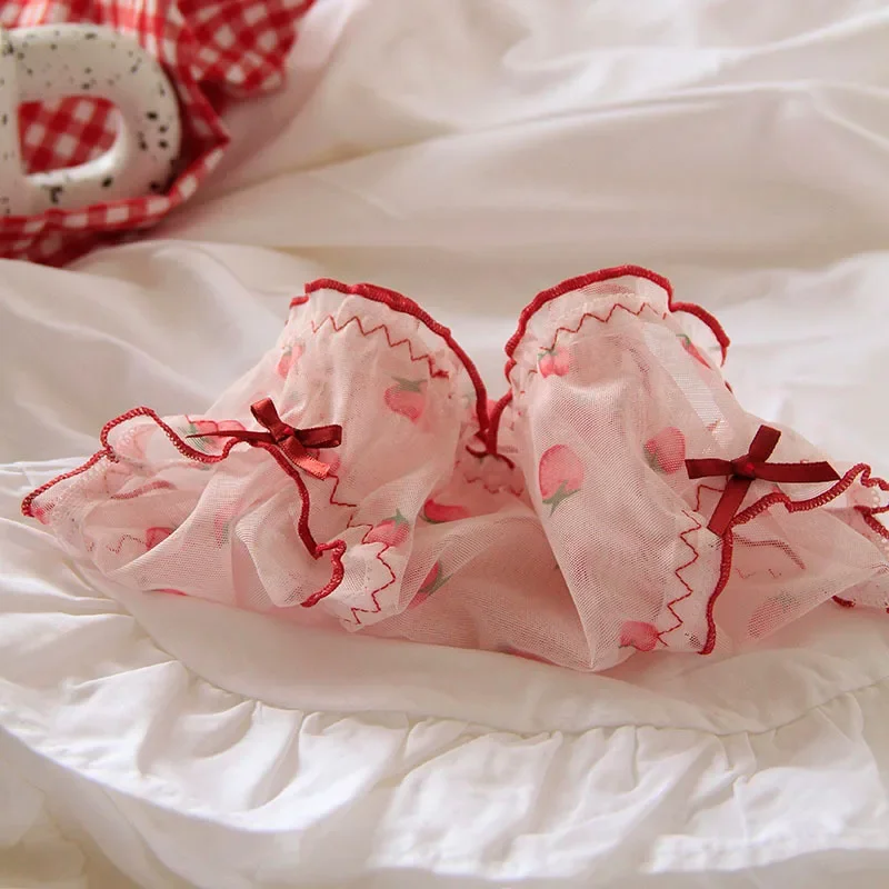 المراهقين العشير M L XL الفراولة الحمراء ملابس داخليّة حريمي 5 قطعة/الحقيبة جديد الدانتيل جميل منتصف الخصر ملخصات فتاة شابة سراويل