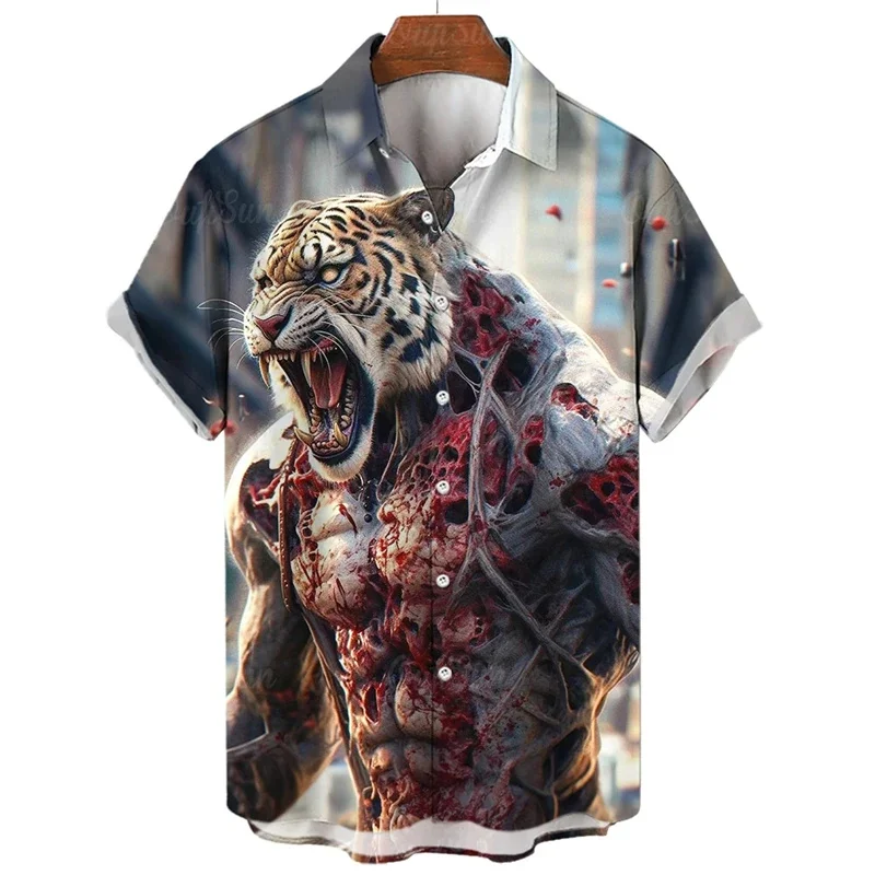 Chemises à manches courtes pour hommes avec imprimé animal Orc Kokor, vêtements décontractés, t-shirts cool de rue, chemises baggy, 03