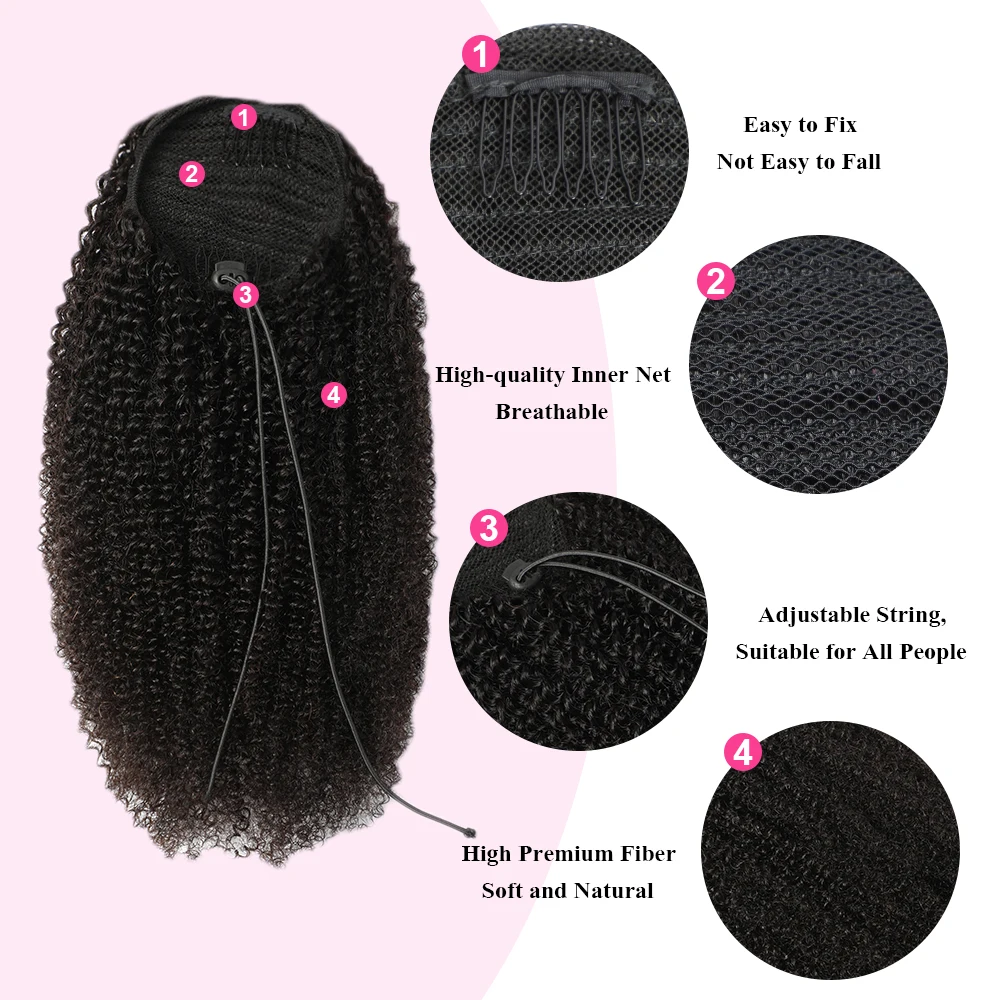 Alibele Afro Kinky Curly Ponytail Extensions Clip In Drawstring Ponytail Human Hair Extensions Mongolian Kinky Curly Hair Pieces