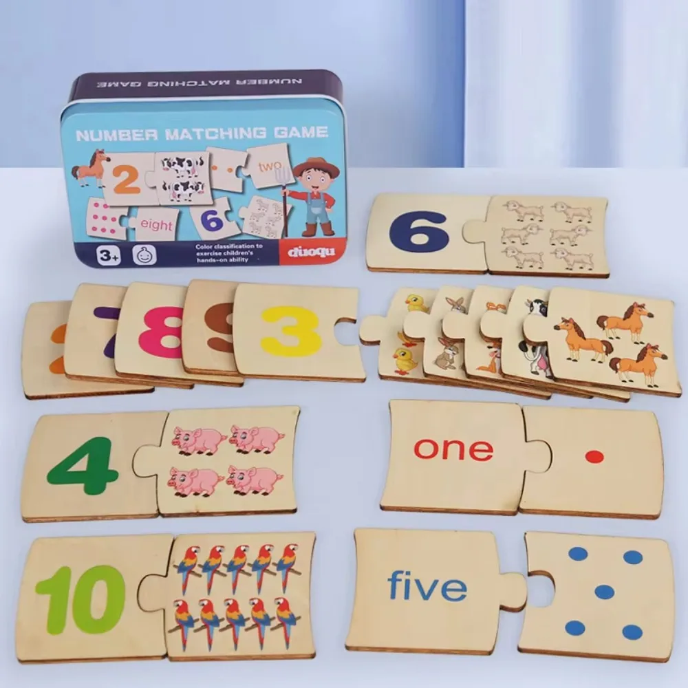 Montessori Number Matching Toys Points Cartoon Animal Brain Traing Toys Intellectual 3D Number Matching Card Game