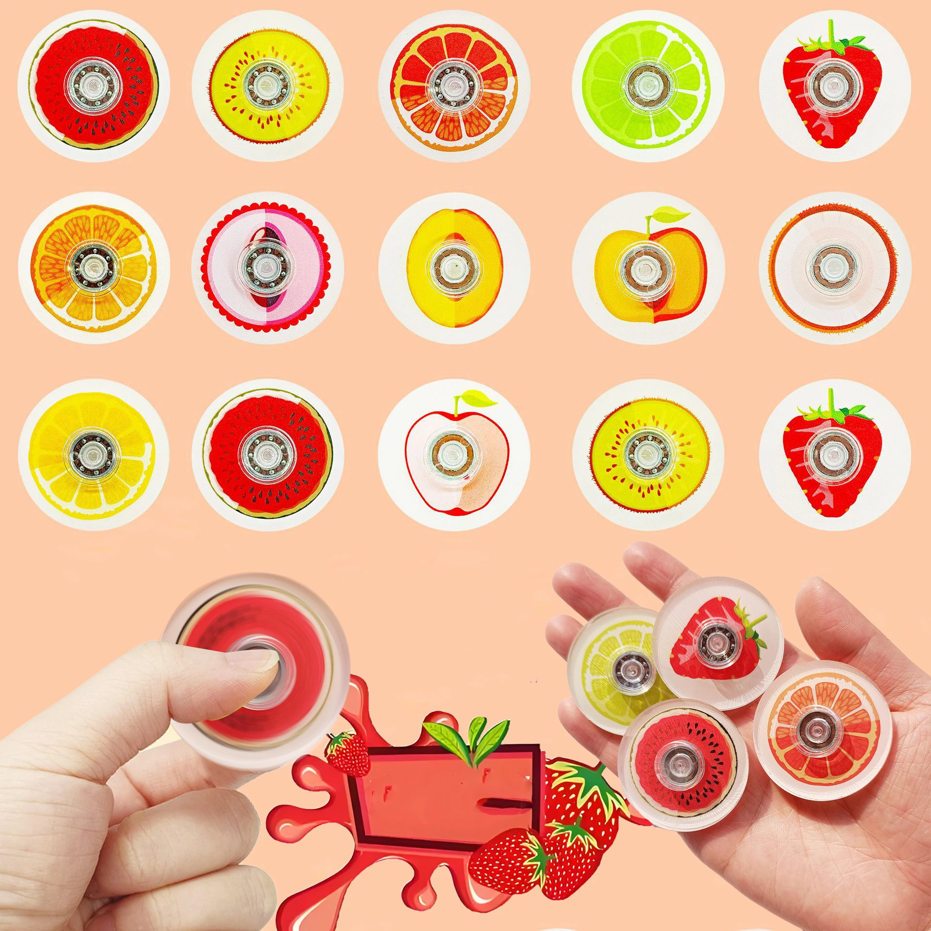 12 قطعة القمم الغزل الفاكهة متعة الاكريليك تدور القمم الجيروسكوب سبينر اللعب الهدايا القلق الإغاثة تهدئة اللعب