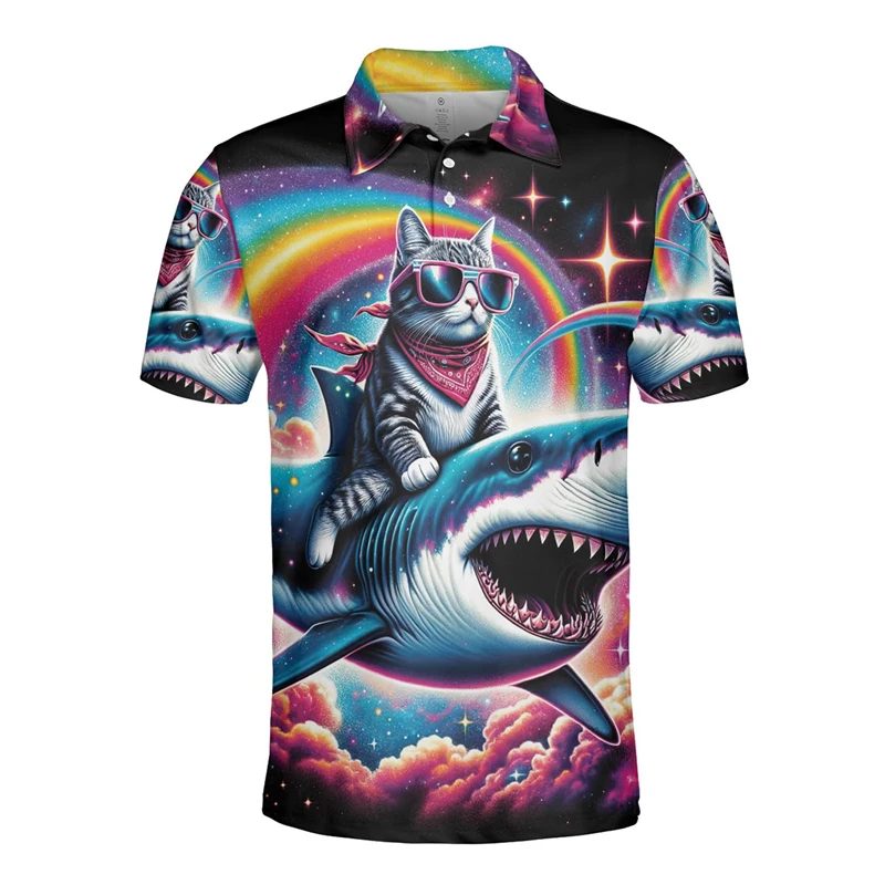 

Funny Cartoon Cat 3D Printed Polo Shirt For Men Cute Animal Graphic Tops Summer Casual Short Sleeve Lapel Shirt Harajuku Clothes