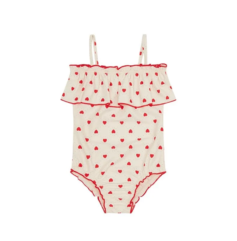 2026 New Girls Swimsuit Heart Printed Ruffle Bikinis Set Children Swimming Suit maillot de bain enfant fille Banadores image 2