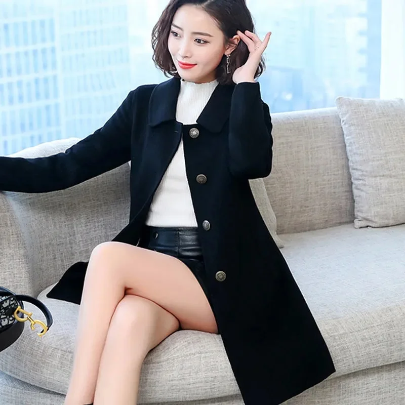 

Double-Sided Wool Coat Women's Coat 2022 New Slim Solid Color Mid-Length But Knee-Length Small Double-Sided Woolen Female Jacket