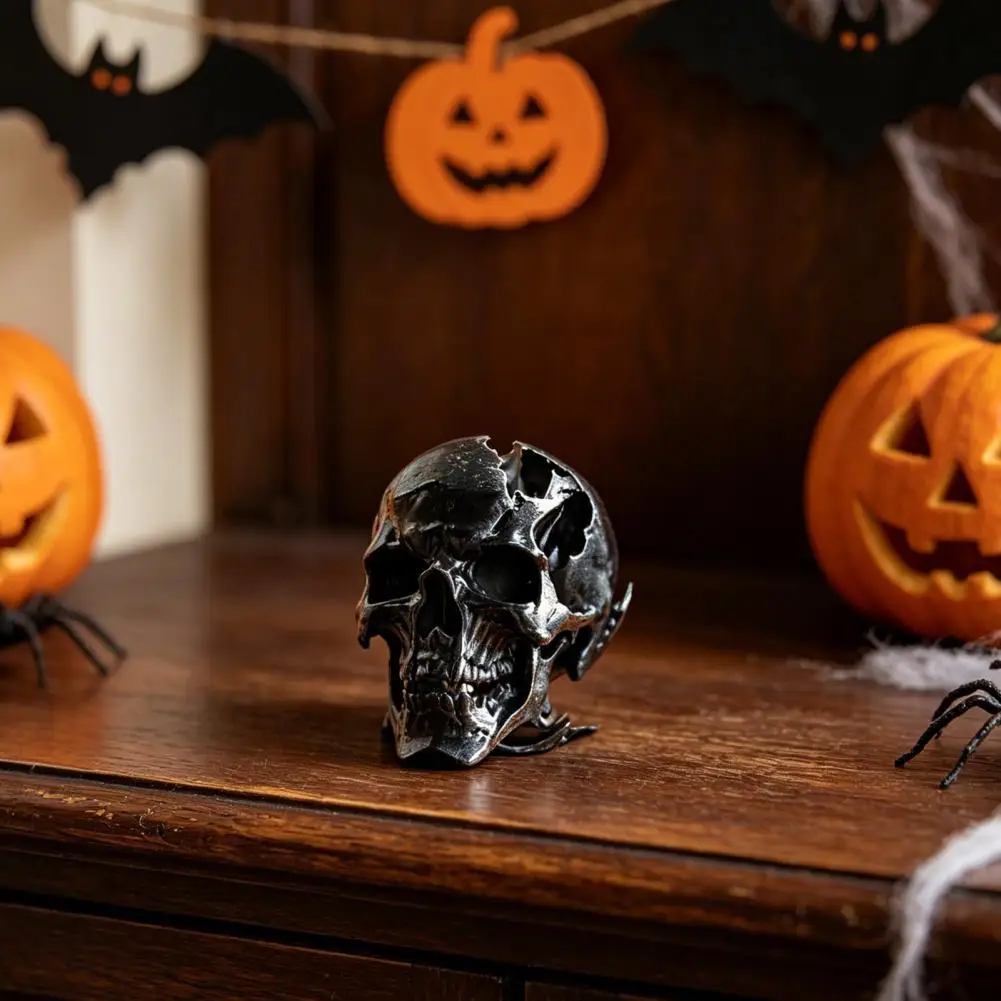 Realistic Skull Decor Eerie Skull Figurine Halloween Skull Ornament Synthetic Resin Figure Realistic Bone Detail Sculpture