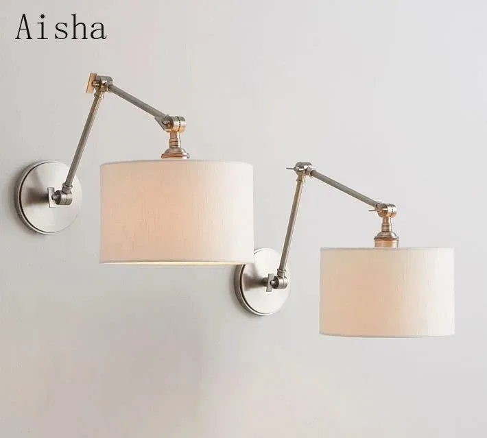 Silver/black Fabric Folding Wall Lamp Adjustable Long Arm Lamp Reading Wall Sconces Reading Bedside Lamp Nordic Modern