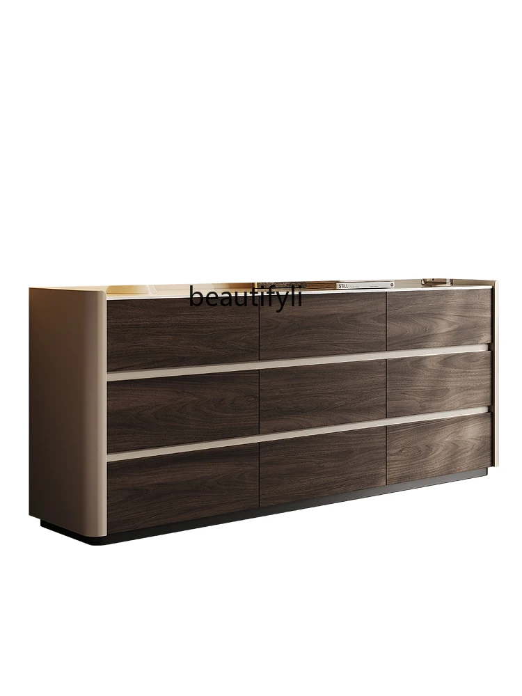 

Italian Solid Wood Nine-Drawer Cabinet Walnut Color Drawer Locker Bedroom Storage Side Cabinet