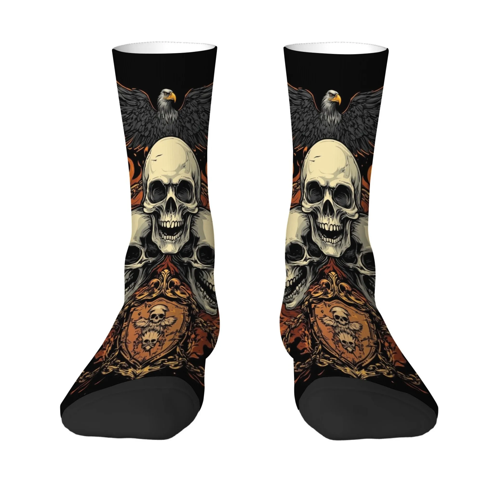 Dunkle Gothic-Style Socken mit Hardcore-Totenkopf- und Weißkopfseeadler-Print, Herren-Wadensocken, Wilde und Dynamische Komfort-Sportsocken für Radfahrer