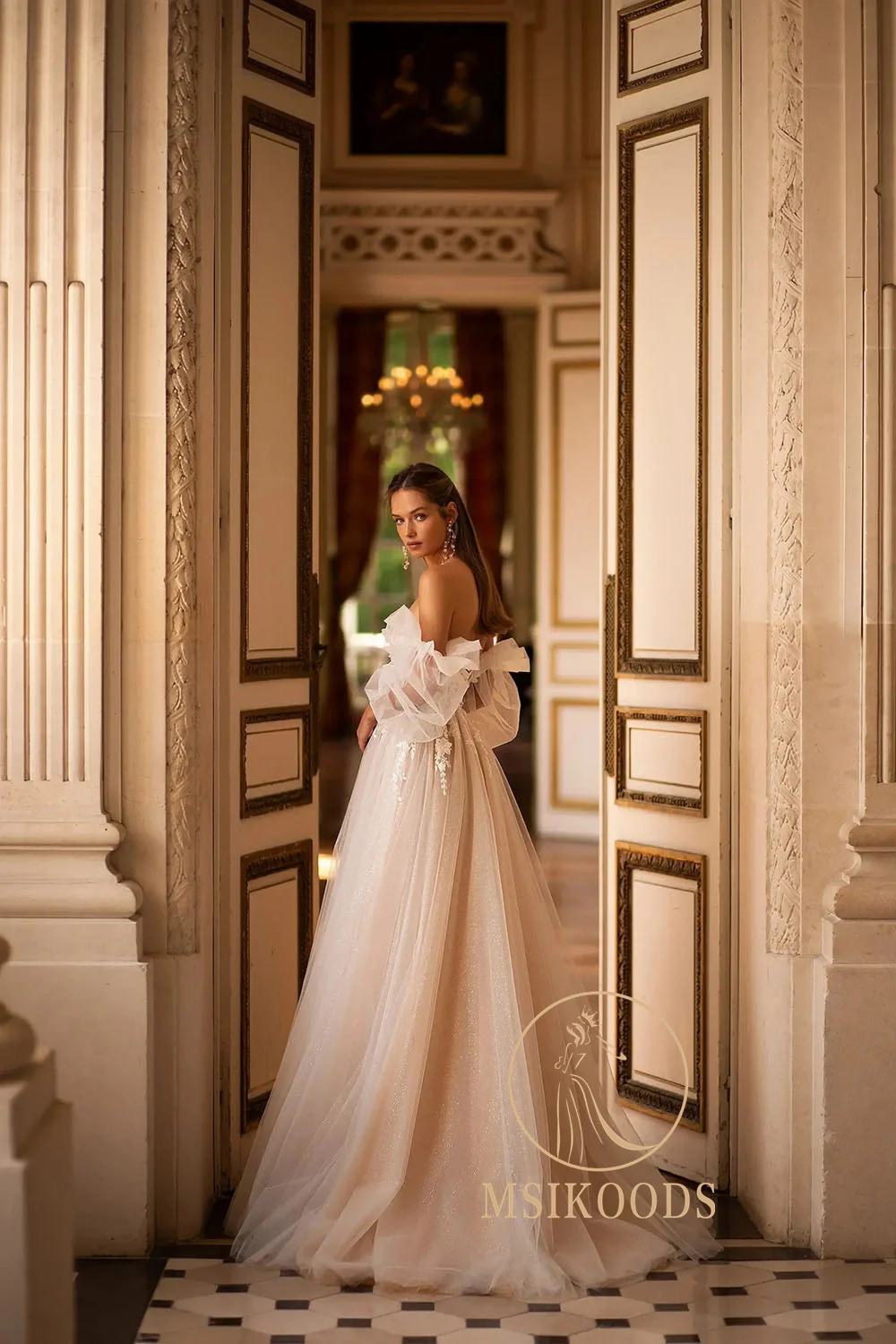 Msikoods dentelle appliques robes de mariée 2025 robe de mariée col en V paillettes Tulle robe de mariée princesse robe de mariée personnalisée