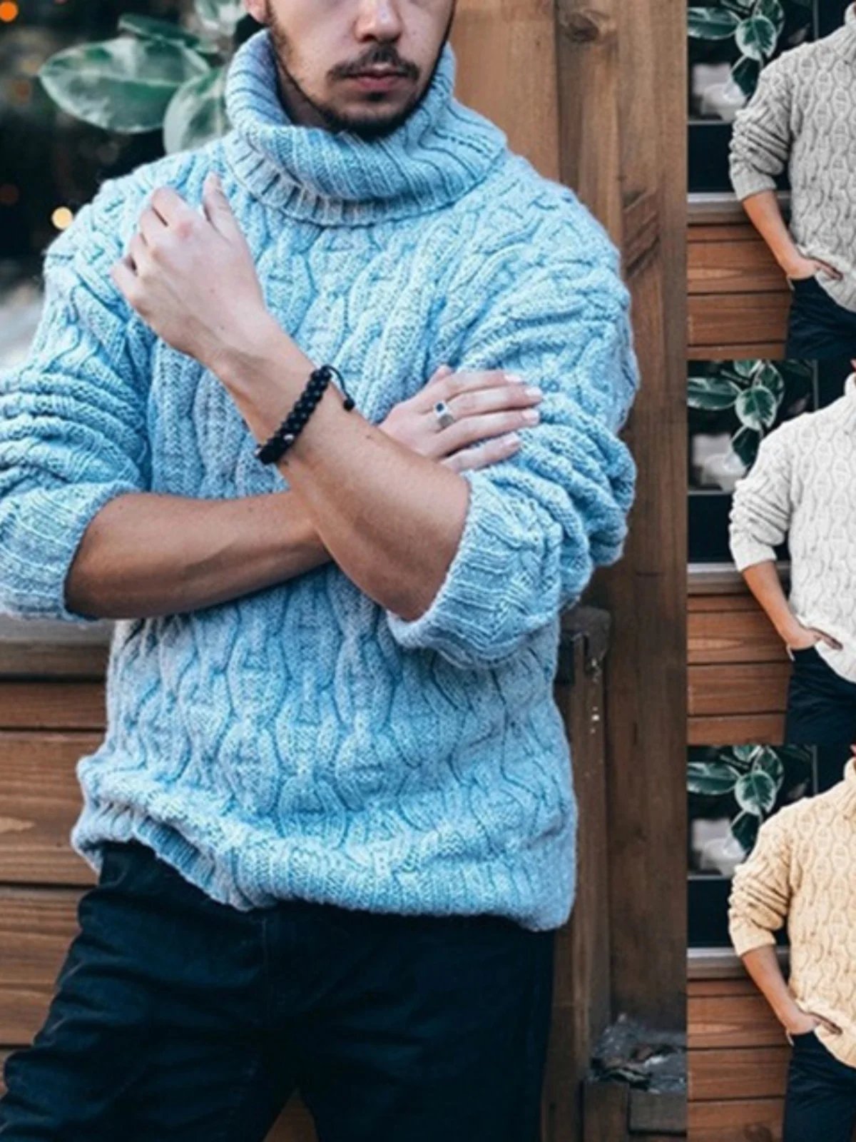 

New Winter Men's Turtlene Sweater Warm Pullover Knitwear Loose Fit Polyester Youthful Sle Daily Wear Long Sve Color