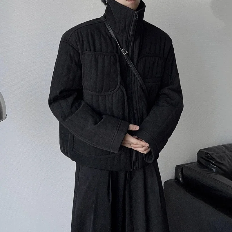 Dark Simple Short Cotton Jacket Fall and Winter Men and Women Casual Loose Stand-up Collar Cotton Jacket Fashion Coat Jackets