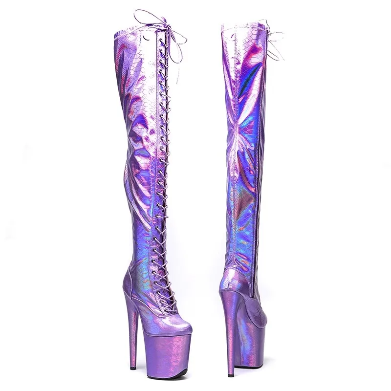 Lace Up Sexy Model Shows PU Upper 20CM/8Inch Women's Platform Party High Heels Shoes Pole Dance Boots 380