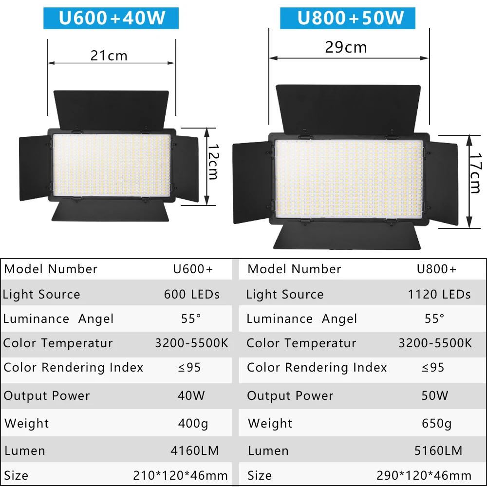 Nagnahz U800+ LED Video Light Photo Studio Lampe Bicolore 2500K-8500k Dimmable avec Trépied Télécommande pour Enregistrement Vidéo Lampe Photographie Extérieure Fill Light avec Batterie