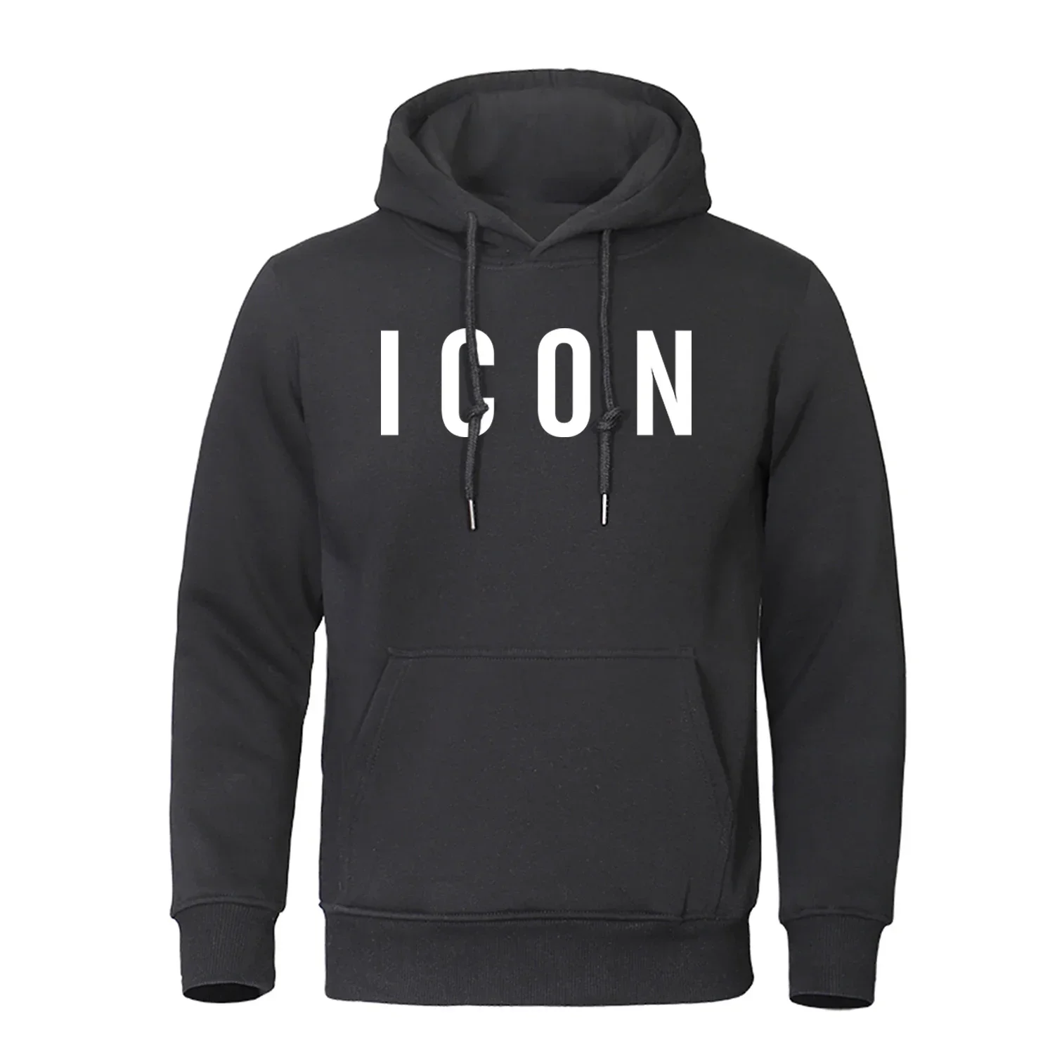 Men's Icon English Letter Pattern Fleece Crewneck Hoodie, Casual Pullovers, Warm Sports Hoody, Personality Hip Hop