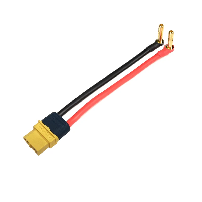 1/2Pcs XT60H Female With Cap Plug Adapter to 90° 4.0mm 18mm Gold Plated Connector Charge Lead Cable 12awg 10cm for Lipo Battery