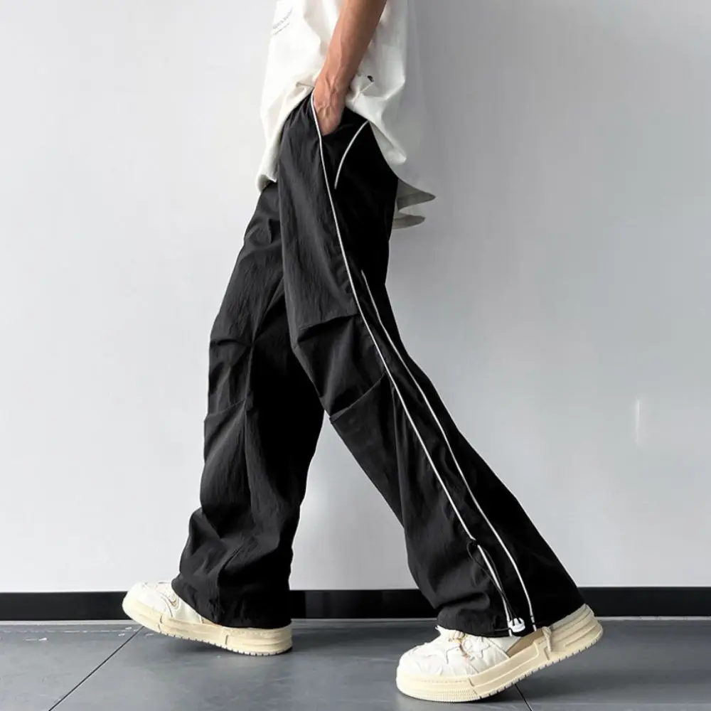 

Ins Style Drawstring Wide Leg Sweatpants Stripe Y2K Loose Cargo Pants Oversized Baggy Male Joggers Trousers Sports