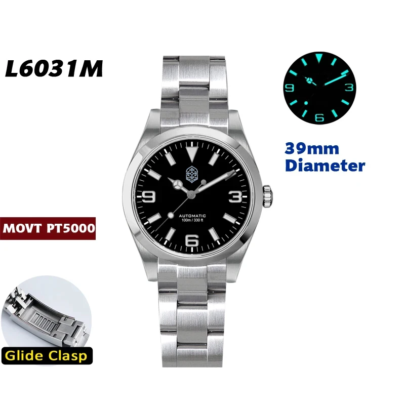 Cronos EX Diver mechanisch herenhorloge 39 mm automatisch PT5000 / Miyota 90S5 saffierglas busarmband glijsluiting 10ATM L6031 - afbeelding 2
