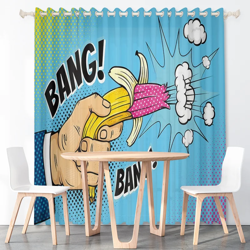 Kids Cartoon Banana Fruits Custom 3D Curtains Summer Solid Colors Background Thin Polyester Fabric Bedroom Decoration with Hooks