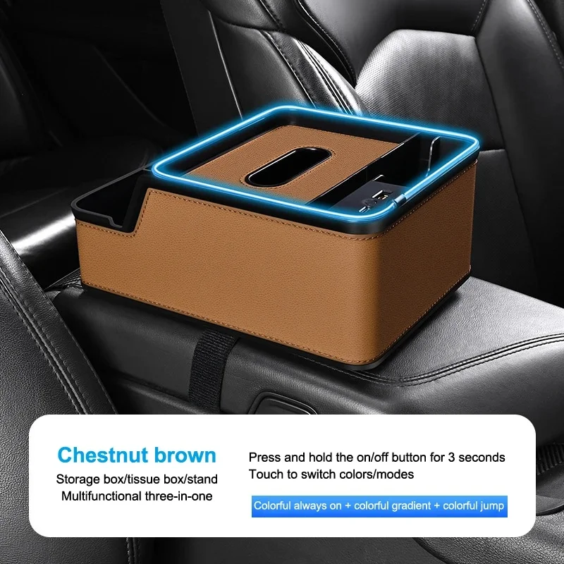 

1Pc Trendy Car Armrest Storage Box for SUV Sedan with 2 Cup Holders Tissue Box Leather Console Organizer Auto Interior Accessori