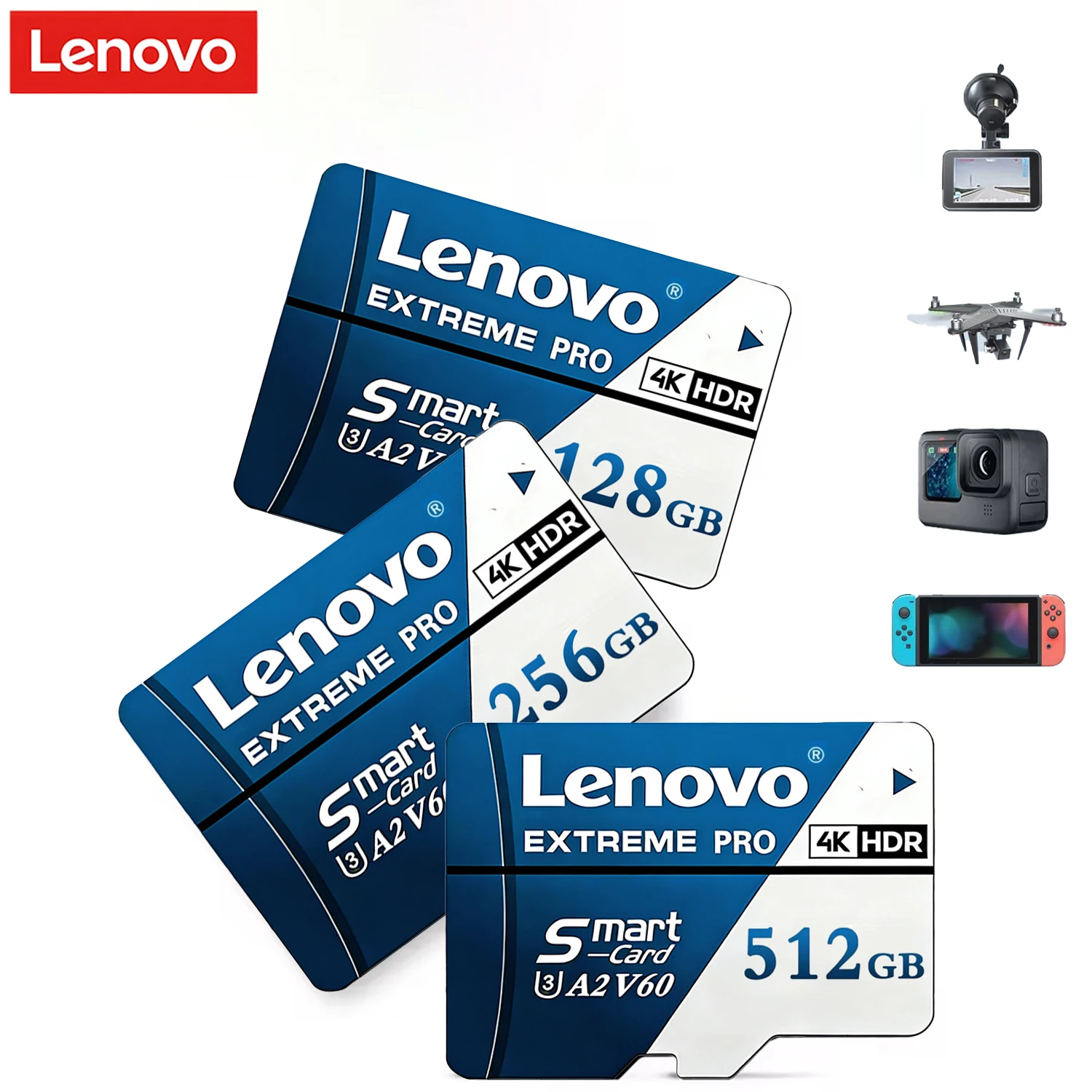 Cartão Micro SD Lenovo Hot Sale Extreme Pro Classe 10 de Alta Velocidade V60 U3 4K TF Card Vários Tamanhos para Câmera, Celular e Drone