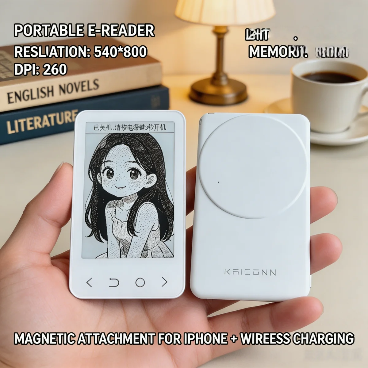 Wireless Charging E Ink Reader Magnetic Portable 3.52 Inch 66g High Refresh Rate Backlight Ultra Thin 650mAh eReader