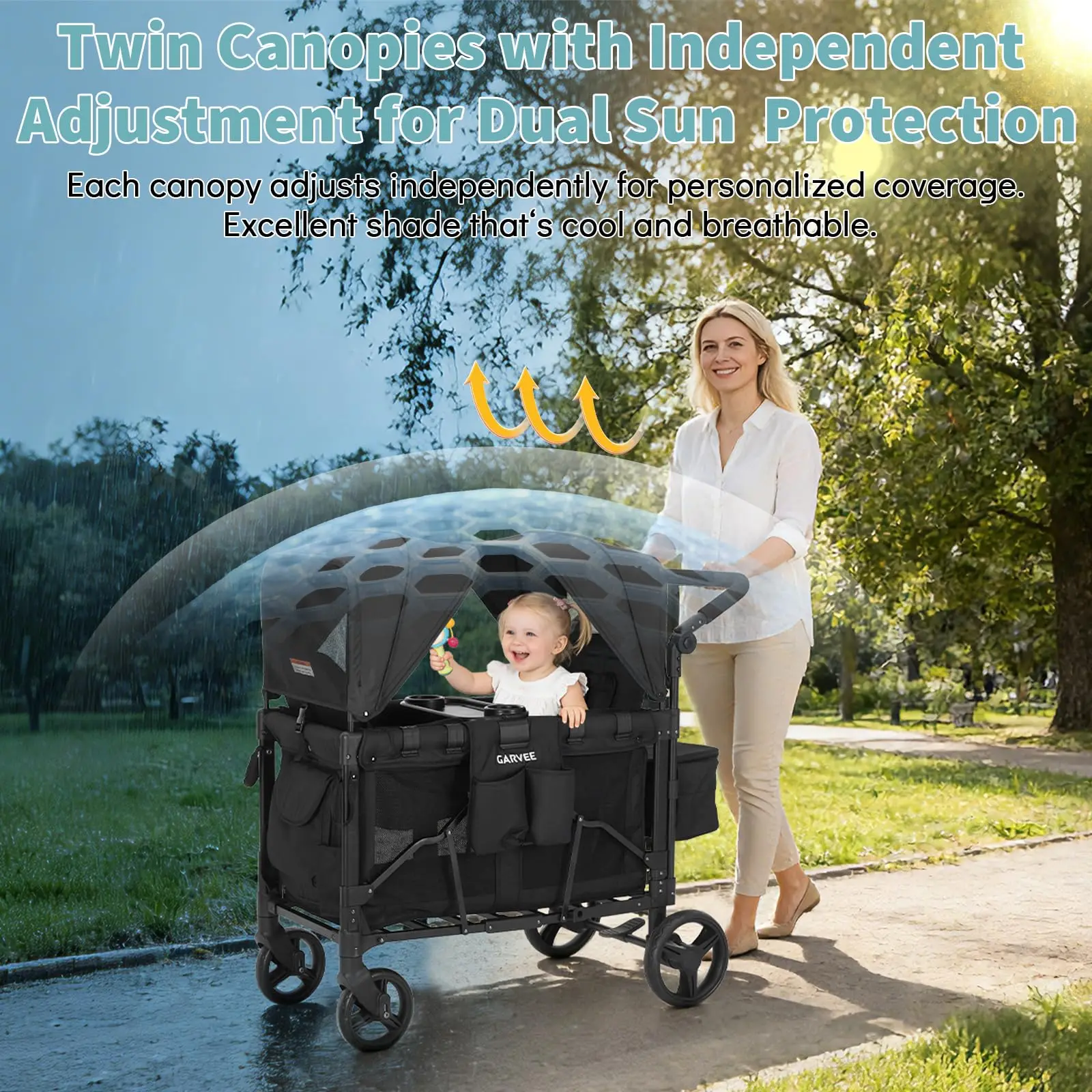 Two Seater Foldable Kids Wagon with Canopy