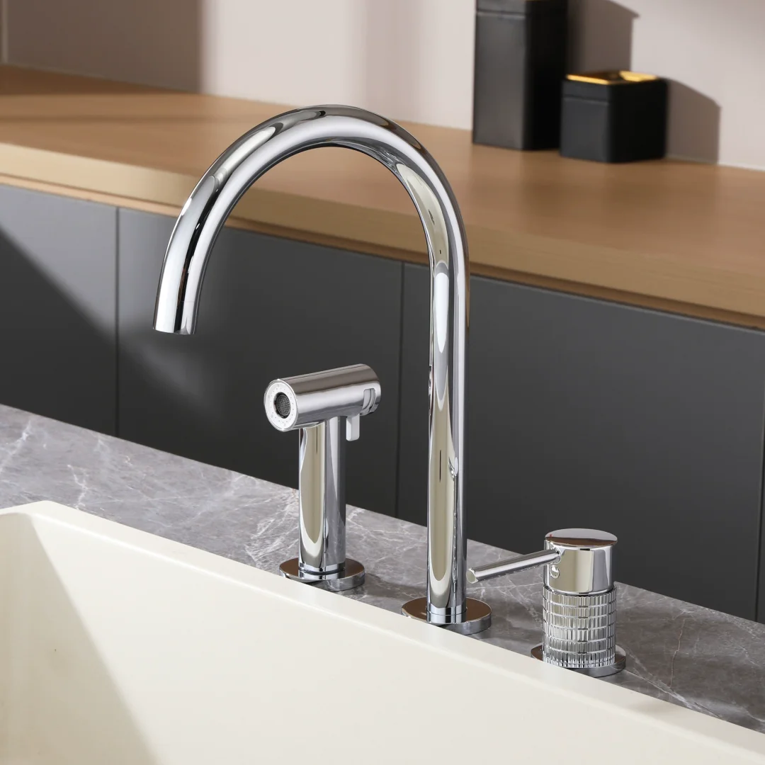 Brushed Gold Kitchen Faucet with Hand shower Head 3 Holes Pot Filler Faucet Tap Hot and Cold BrusheNickel Sink Faucet Tap Spout
