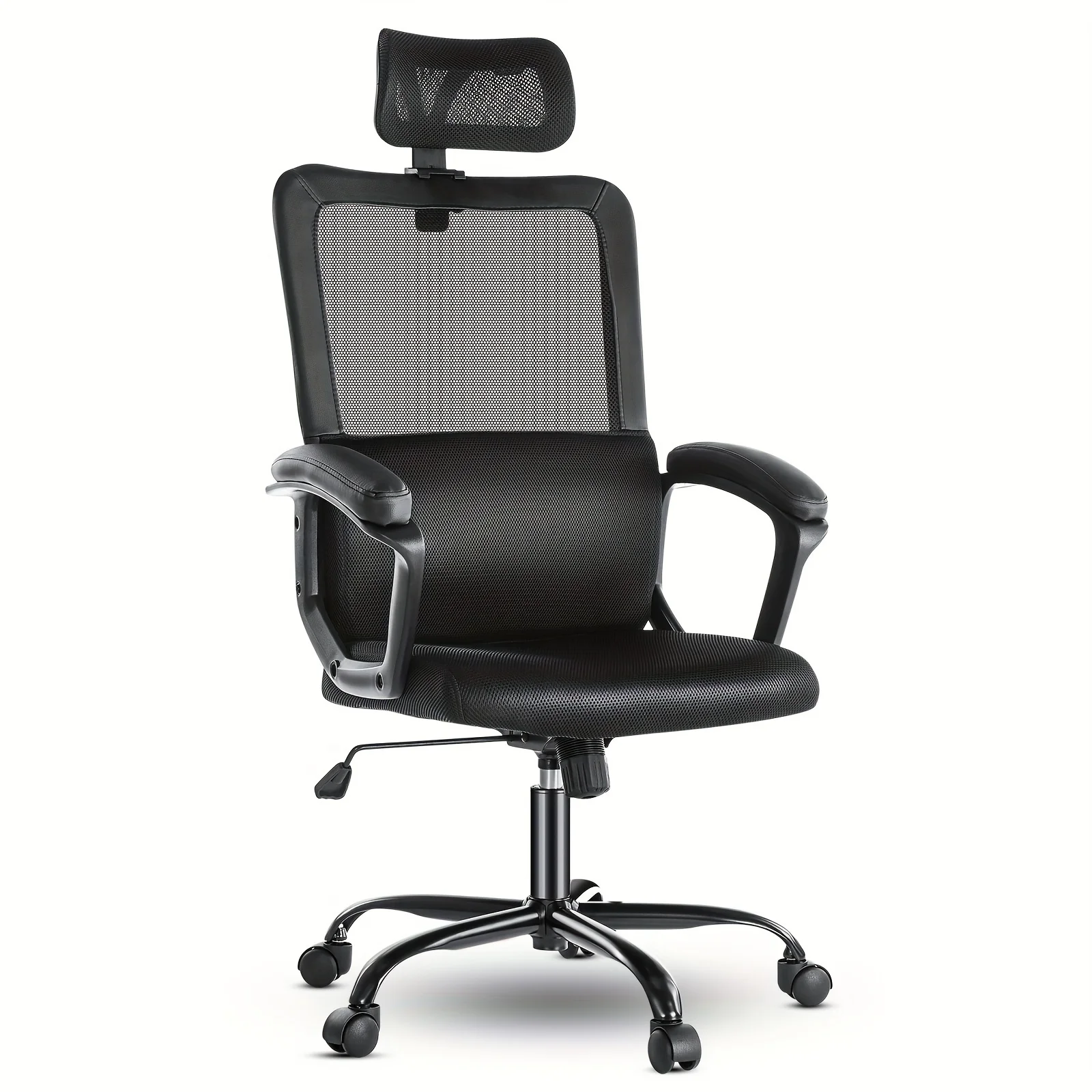 Ergonomic High-Back Office Chair - Lumbar Support, Adjustable Headrest, Armrests, Swivel, Rolling, Ideal for Hotel