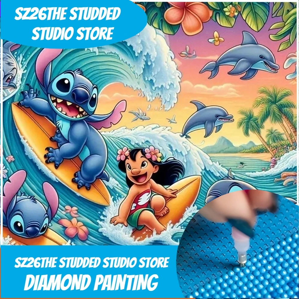 Pintura de Diamantes 5D de Dibujos Animados de Disney con Tachuelas, Diseño Completo de Lilo y Stitch, Mosaico de Flores Marinas, Punto de Cruz, Novedad 2025, Decoración
