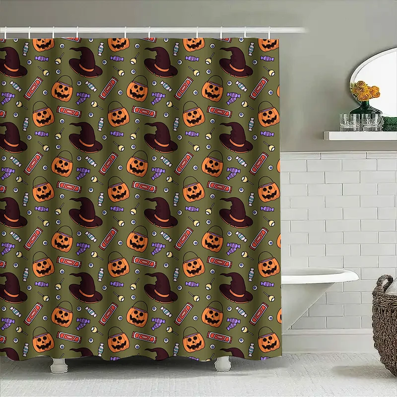 

1pcCartoon Pumpkin Halloween Shower Curtain for Bathroom Kids Boys Girls Decorative Shower Curtain