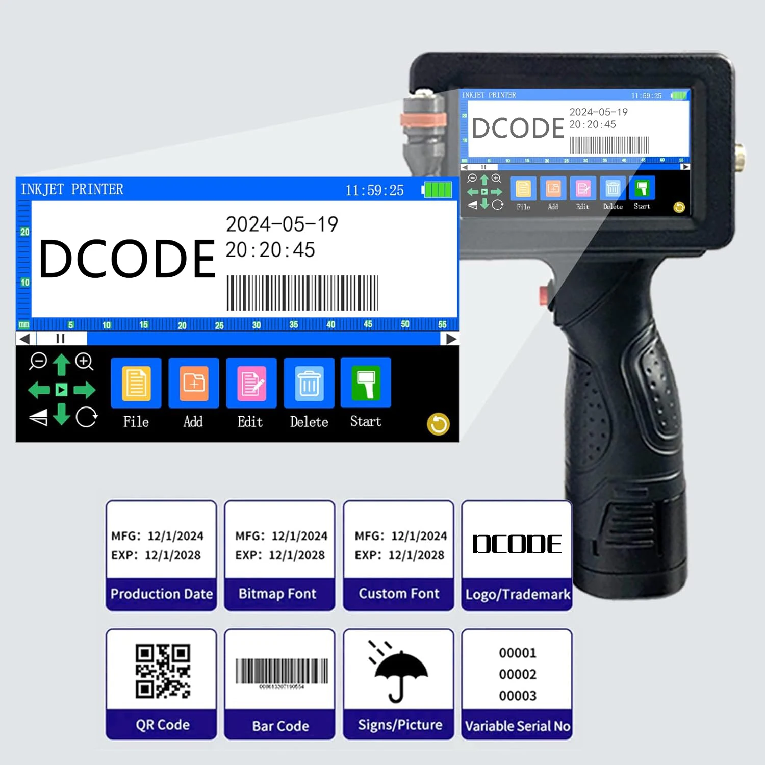 Imagem -03 - Dcode-metal Corpo Portátil Impressora a Jato de Tinta Coding Machine Texto qr Barcode Lote Número Logo 25.4 mm 1760plus1