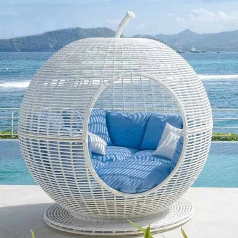 

Villa open-air balcony leisure and breakfast outdoor courtyard rattan round bed outdoor swimming pool