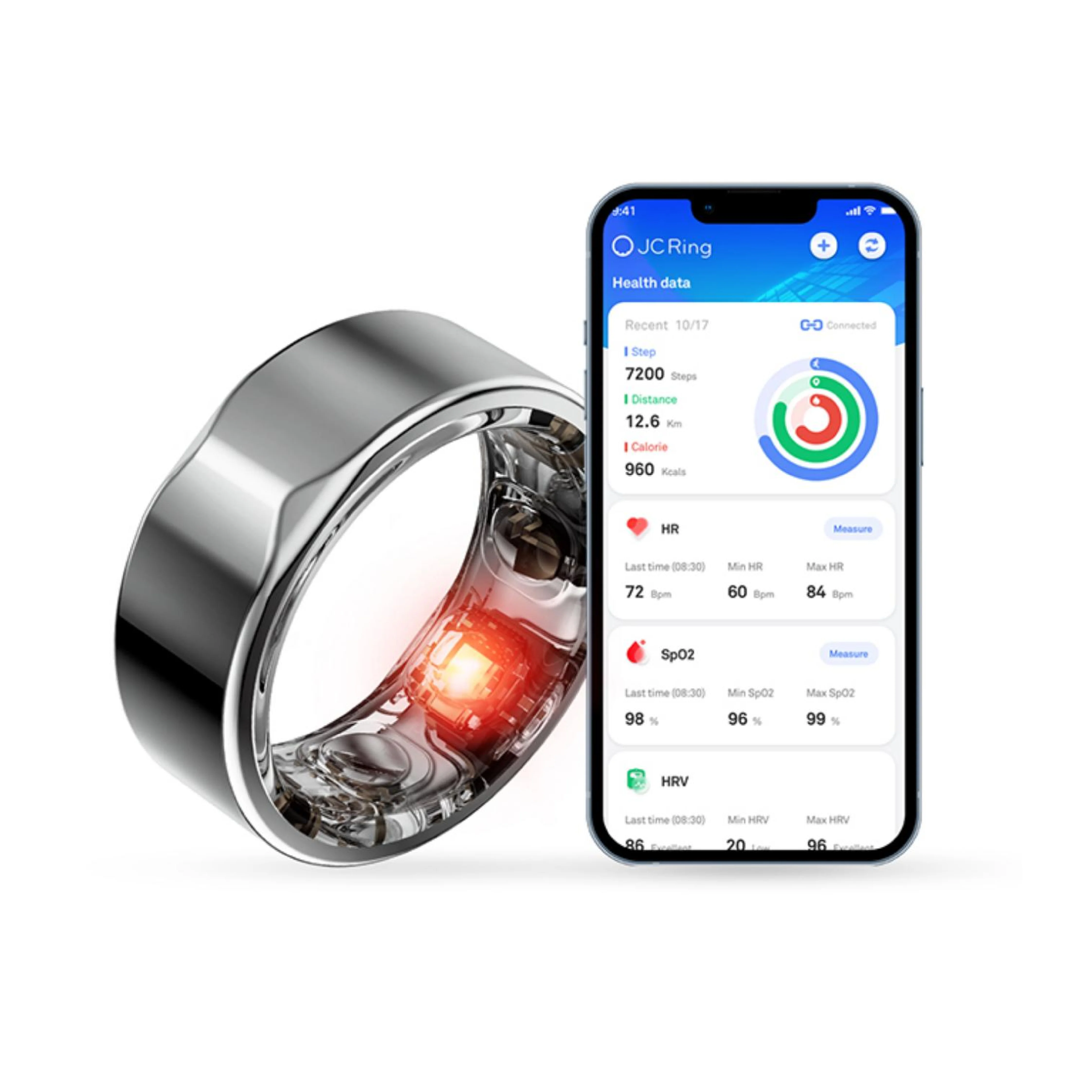 

Health Smart IP68 Men's Fitness Tracker Ring Pressure Heart Rate Sleep Analysis Android App Control Remote