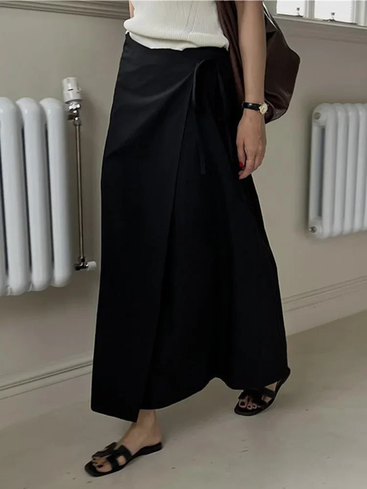 Elegant Women's Skirt Spring Korean Chic Long Skirts for Women Fashion 2025 Lady Solid Color Khaki High Waist A-line Skirt Women