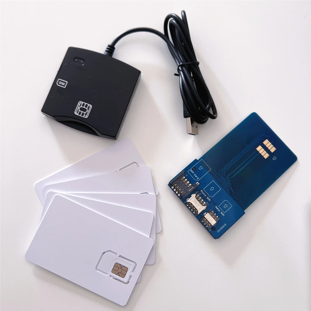 קורא כרטיסי SIM 4G LTE, מתכנת וכותב + 5 כרטיסי SIM ריקים 4G LTE 128k + ממיר כרטיסי SIM עם כלים להתאמה אישית של כרטיס SIM