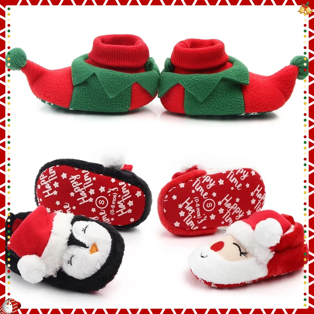 أحذية أطفال لشتاء عيد الميلاد أحذية الرضع لطيف سانتا للبنين والبنات 11 سنتيمتر/12 سنتيمتر/13 سنتيمتر 0-12 شهرا بطانة دافئة داخل لينة