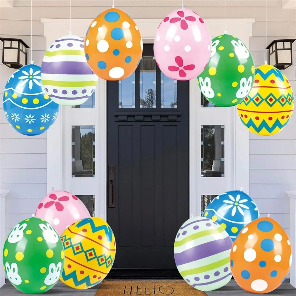 Uovo gigante di Pasqua Palla gonfiabile in PVC Ornamento pendente da giardino esterno 35x27 cm Palloncino Decorazioni per uova di Pasqua per feste per cortile