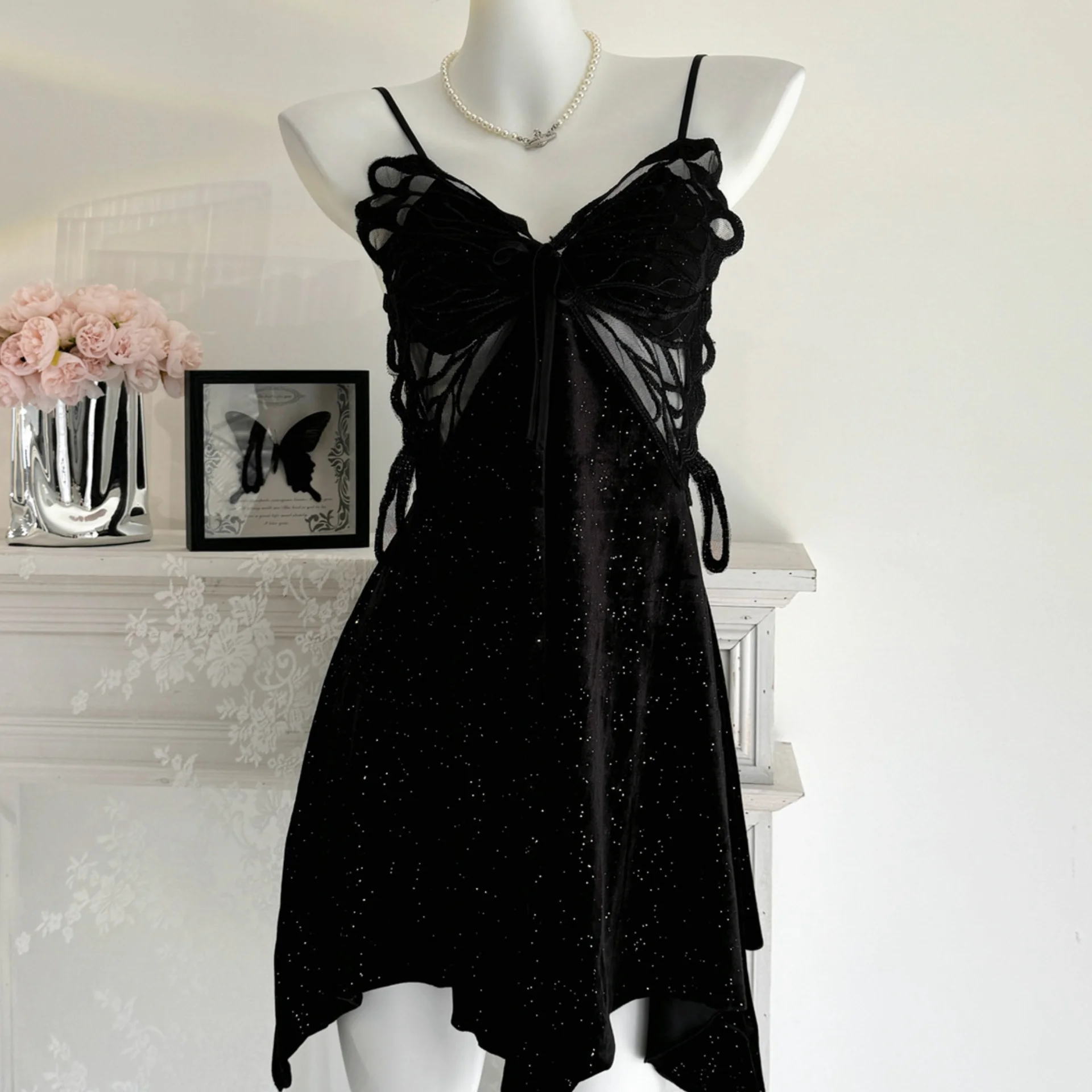 Nuevo conjunto de bata Twinset de terciopelo para mujer, camisón Sexy de encaje calado con lentejuelas, lencería, ropa de dormir de terciopelo para otoño e invierno, vestido para casa