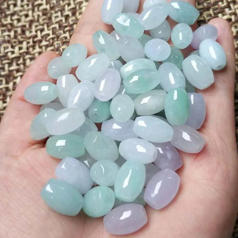 25pcs 6*9mm  Emerald Ice Violet Light Green Loose Pearl Natural Bashan Jade Rice Bead +  Free Mask 10pcs /Bag