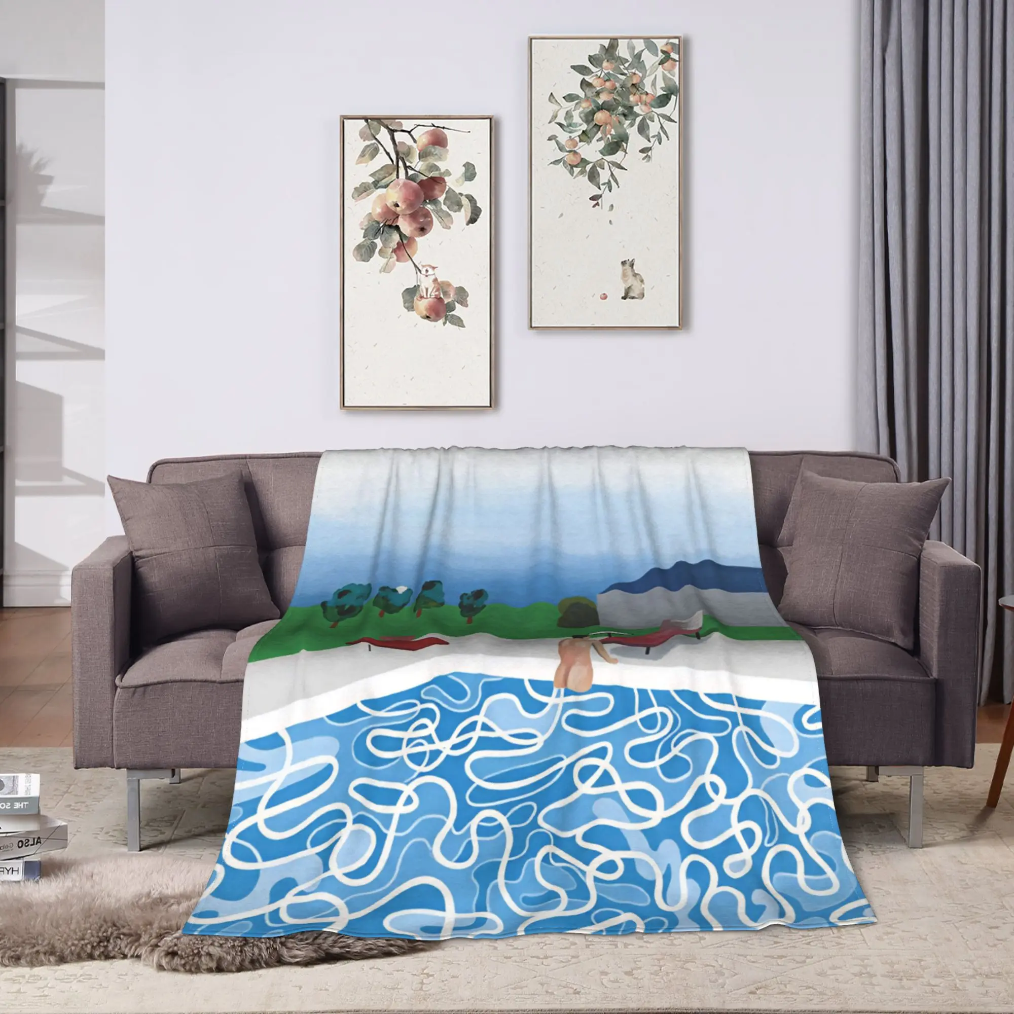David Hockney Art   Swimming Ketok Bokonge Poster Warm Comfy Blankets  Pattern Plane Travel Throw Blanket Bedspread Bed Cover