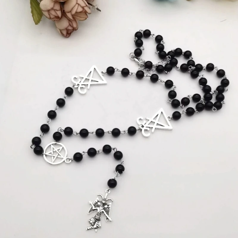 Baphomet Mystery Satan Goat Mendes Long Rosary Pendants Necklaces Women Man