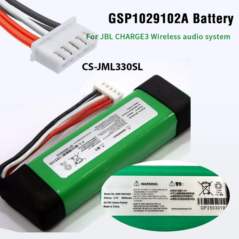 

For JBL Charge3 Charge 3 Speaker Battery Replacement JBLCharge3 GSP1029102A 6500mAh 330SL Batteries Bluetooth Audio
