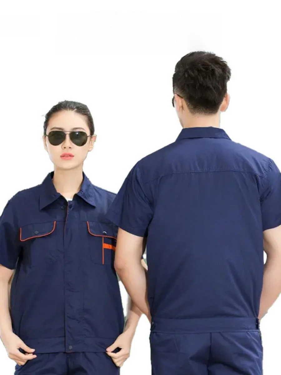 

Men's Summer ort Sve Work orm Thin Cotton Polyester Labor Protection Suit Worn Resistant Construction Site Clothing