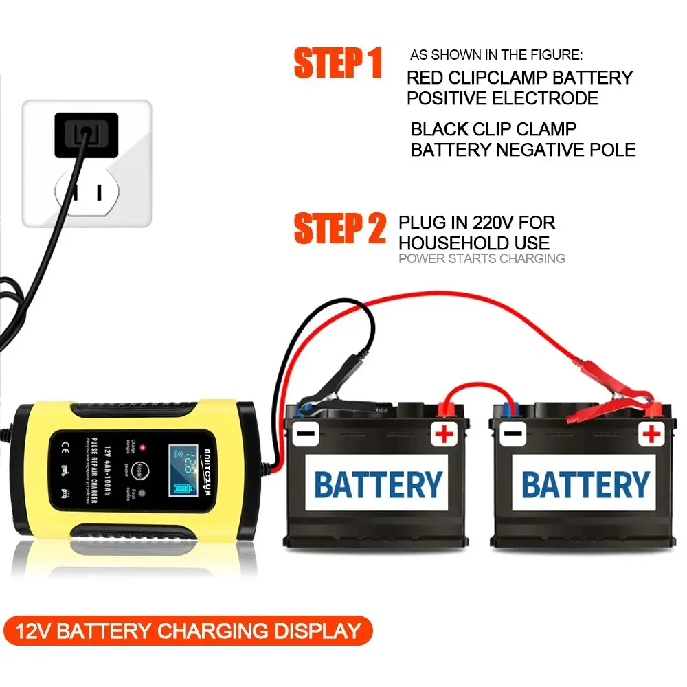 12V 5/6A Intelligent Car Motorcycle Battery Charger Digital LCD Display Lead Acid Battery-Chargers For Motocycle