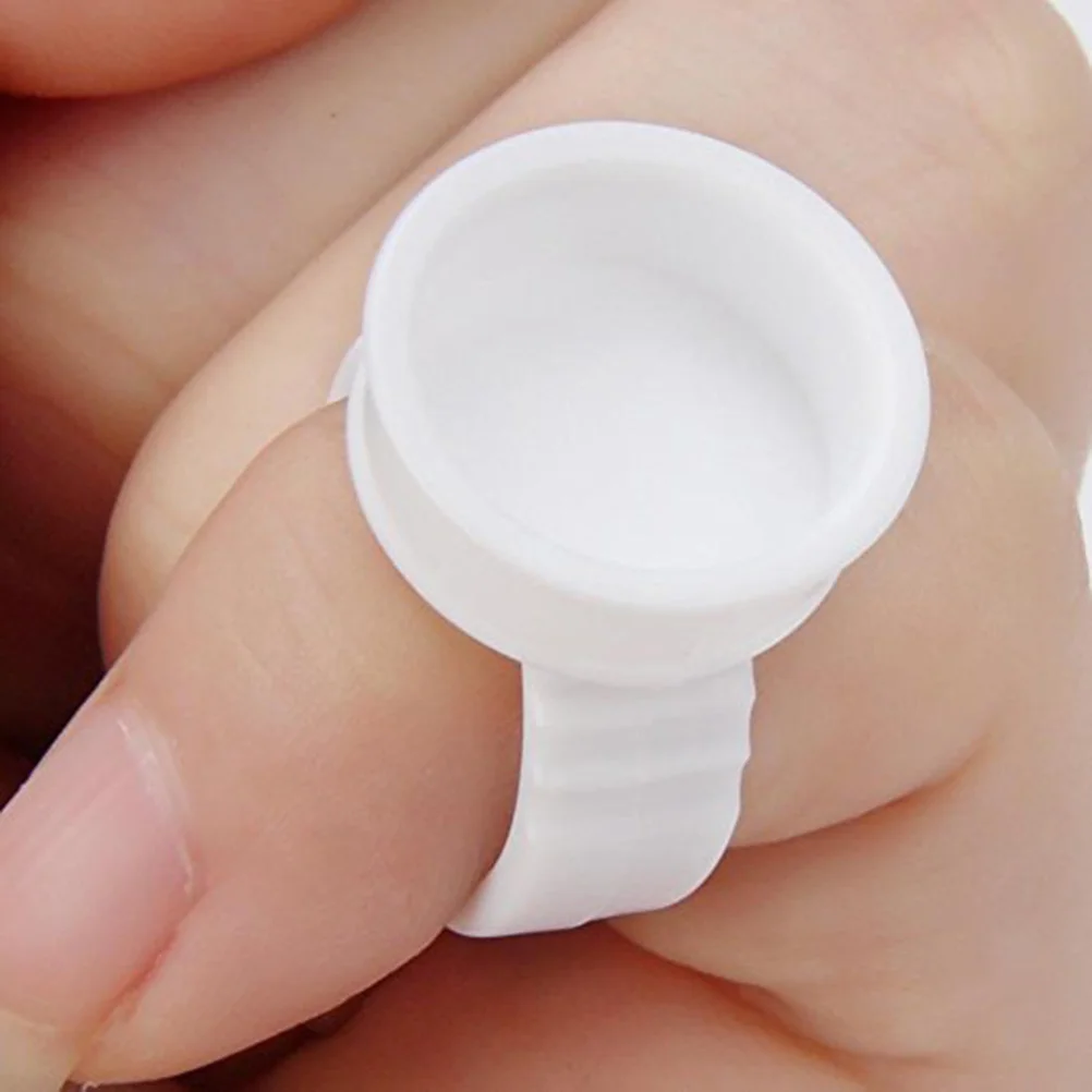 100pcs Disposable Plastic Glue Holders Rings Eyelash Extensions Kit (White) Plastic glue rings Disposable glue rings