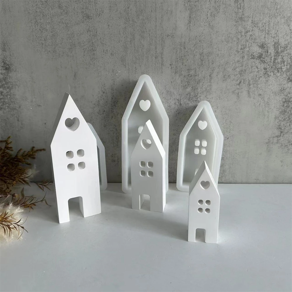 Heart House Concrete Silicone Molds Christmas Home Gypsum Mold Casting Light Heart Houses Candle Resin Mould Pottery Making