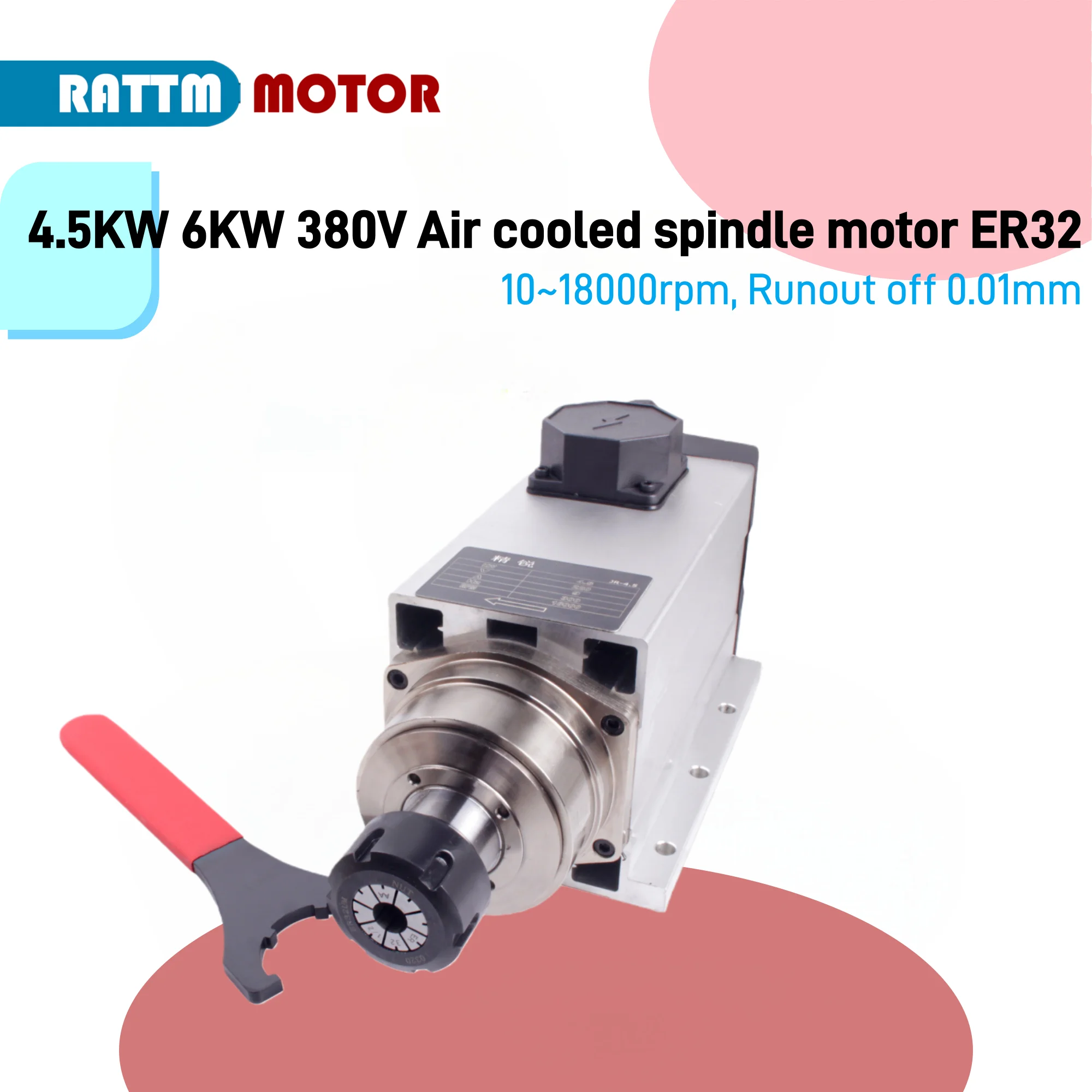 4.5KW 6KW ER32 380V CNC Air-cooled Square Spindle Motor + Inverter Kit for Woodworking Mills, Routers and Lathes